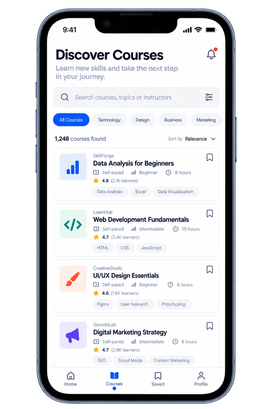 Impacteers mobile app — discover courses